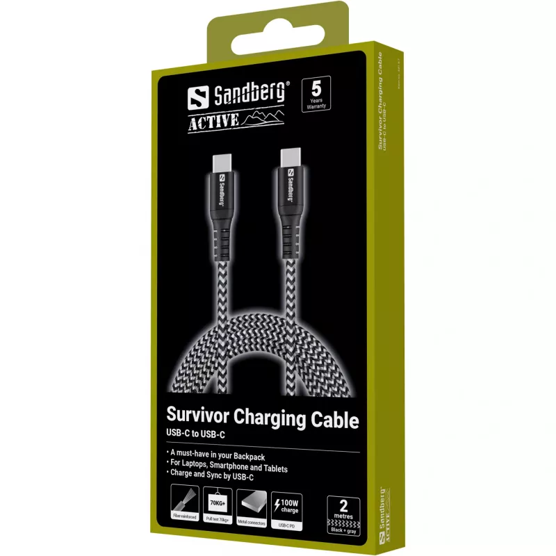 USB-C-Kabel Sandberg Survivor 2M 100W Schwarz Weiß
