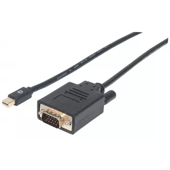 Manhattan Mini DisplayPort 1.2a auf VGA Kabel, 1080@60Hz, Aktiv, 1,8m, Stecker auf Stecker, Schwarz, Polybeutel