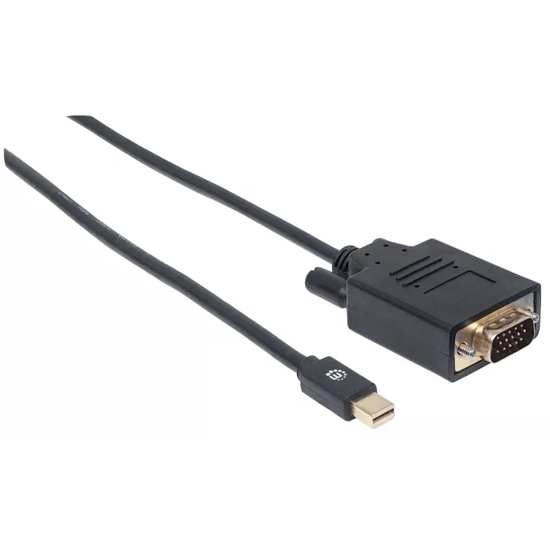 Manhattan Mini DisplayPort 1.2a auf VGA Kabel, 1080@60Hz, Aktiv, 1,8m, Stecker auf Stecker, Schwarz, Polybeutel