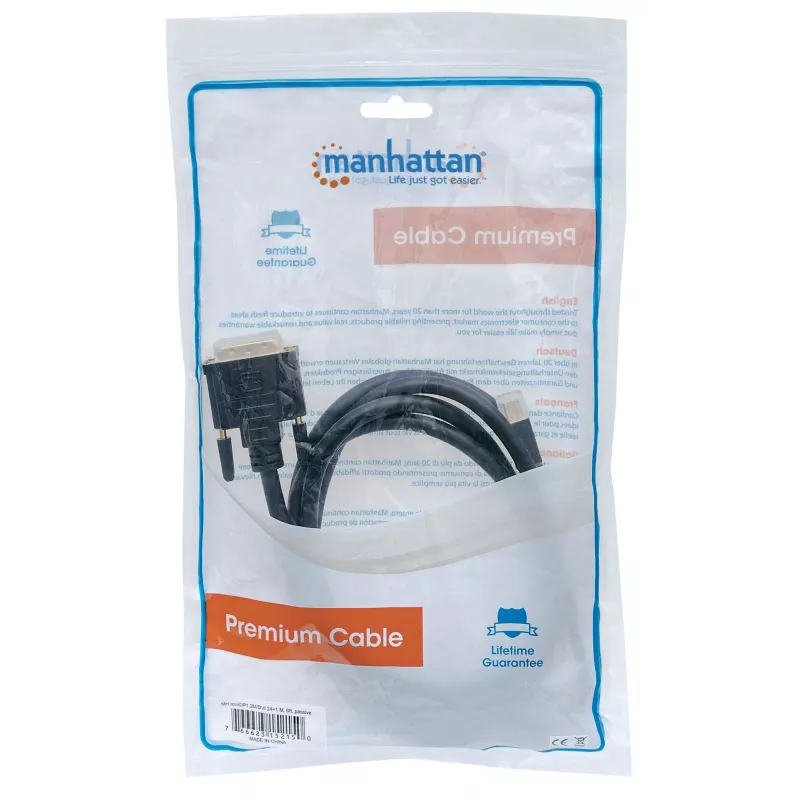 Manhattan Mini DisplayPort 1.2a auf DVI-D 24+1 Kabel, 1080p@60Hz, 1,8 m, Stecker auf Stecker, kompatibel mit DVD-D, Schwarz, lebenslange Garantie