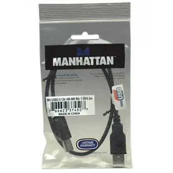 Manhattan USB-A auf USB-B Kabel, 0,5m, Stecker auf Stecker, 480 Mbit/s (USB 2.0), Hi-Speed USB, Schwarz, Lebenslange Garantie, Entspricht USB2HAB50CM