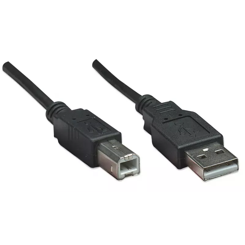 Manhattan USB-A auf USB-B Kabel, 0,5m, Stecker auf Stecker, 480 Mbit/s (USB 2.0), Hi-Speed USB, Schwarz, Lebenslange Garantie, Entspricht USB2HAB50CM