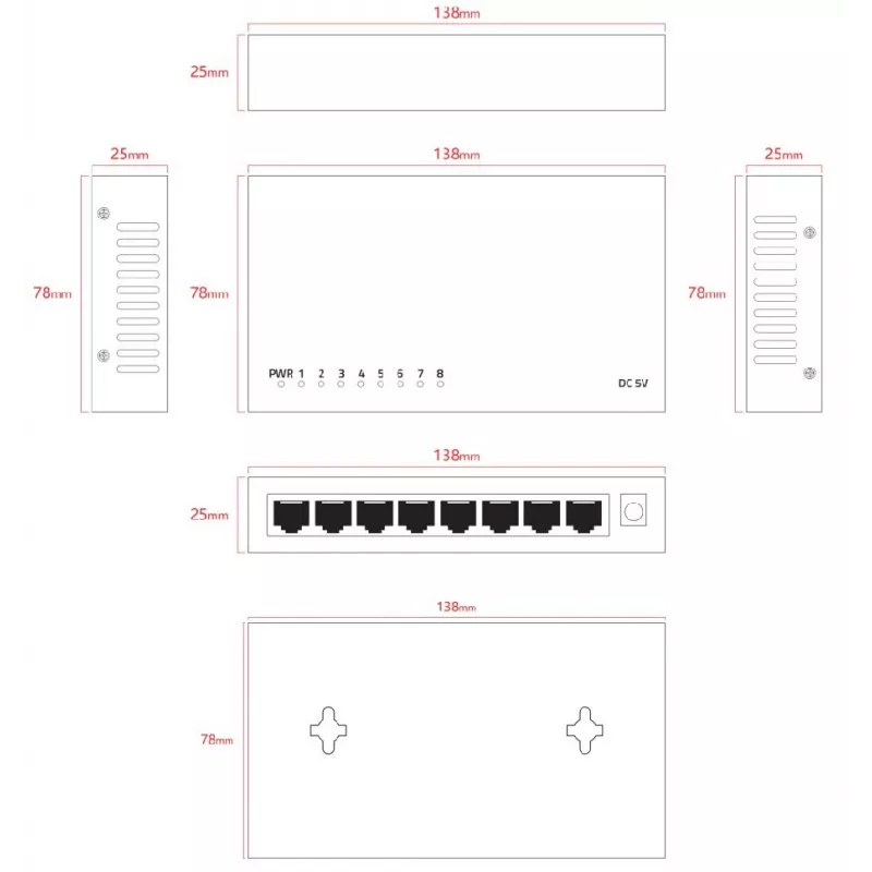 Unmanaged Switch Lanview LVN-DESK-8PORT-1G — 8-Port 1 Gbps Ethernet Desktop Switch