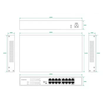 Unmanaged Switch Lanview LVN-1U-16PORT-1G 16-Port 1 Gbit/s Ethernet, Rack-Montage 1U