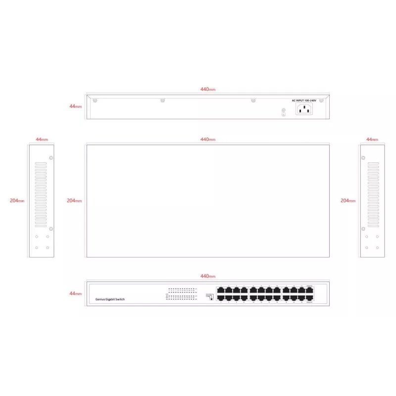 Unmanaged Switch Lanview LVN-1UMOUNT-24PORT-1G 24-Port Gigabit Ethernet Switch, 1U-Einbau