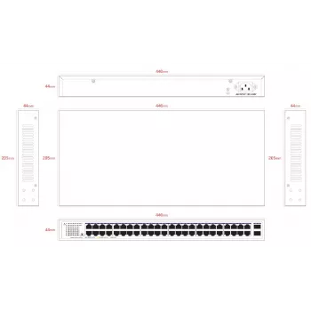 Lanview Unmanaged Switch LVN-1UMOUNT-48PORT-2SFP-1G — 48x RJ45 1G Ports, 2x SFP Uplinks