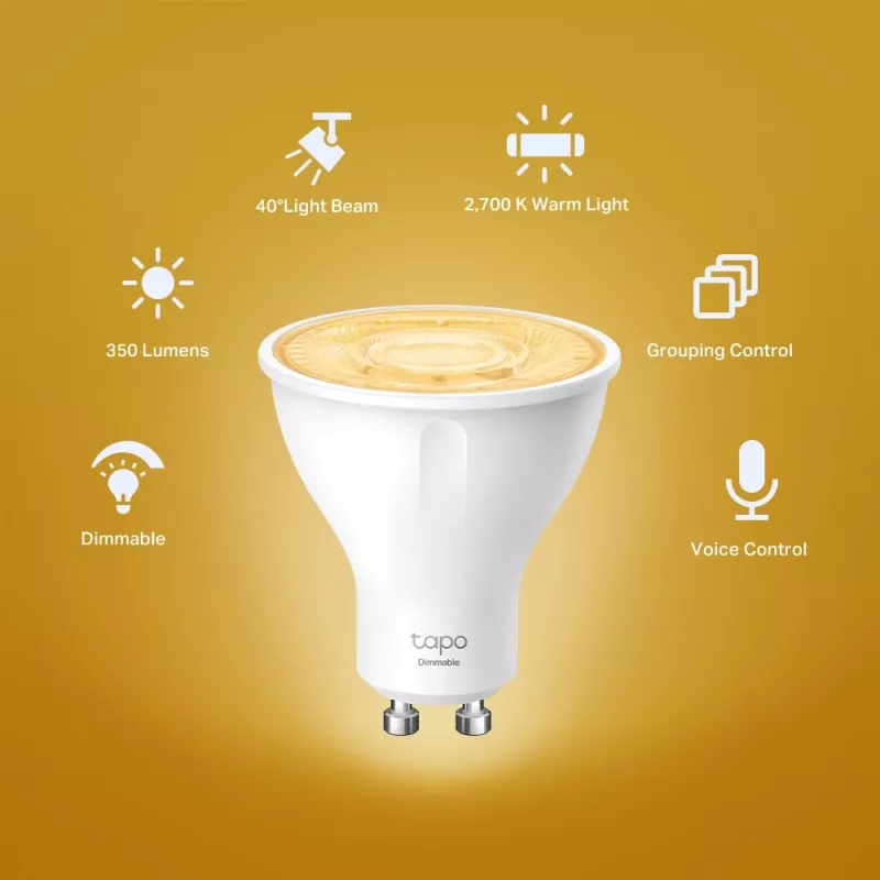 TP-Link Tapo Smart Wi-Fi Spotlight, dimmbar, 4er-Pack, Smart bulb, Wi-Fi, Weiß, 802.11b, 802.11g, Wi-Fi 4 (802.11n), GU10, Parabolic bulb