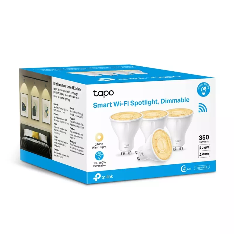 TP-Link Tapo Smart Wi-Fi Spotlight, dimmbar, 4er-Pack, Smart bulb, Wi-Fi, Weiß, 802.11b, 802.11g, Wi-Fi 4 (802.11n), GU10, Parabolic bulb