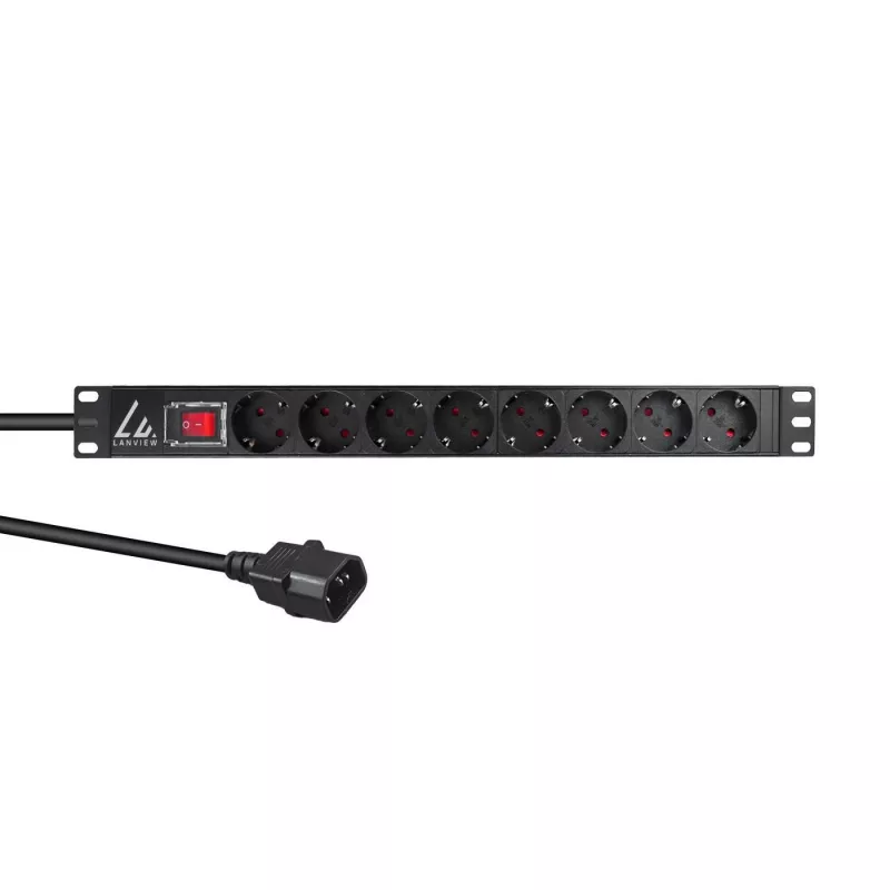 Lanview 19-Zoll Rack Power Strip 1U 10A, 8x Schuko (LVR-2MSCH-SCH-C13-8)