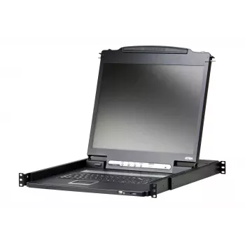 Rack-Konsole 19 Zoll ATEN CL3000N, 48,3 cm LCD 1280×1024, VGA, USB/PS/2 Tastatur & Maus, 1U, Aluminium schwarz