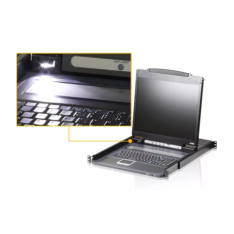 Rack-Konsole 19 Zoll ATEN CL3000N, 48,3 cm LCD 1280×1024, VGA, USB/PS/2 Tastatur & Maus, 1U, Aluminium schwarz