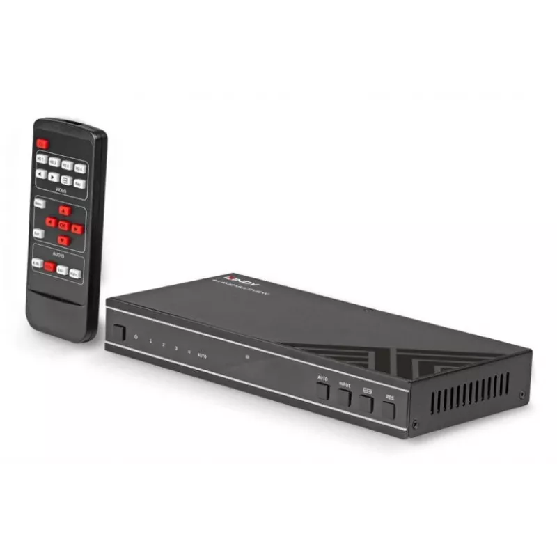 AV-Receiver Lindy 4x1 4K60 HDMI Seamless Multiview Switch, 3840x2160@60Hz, 12V 2,5A, schwarz
