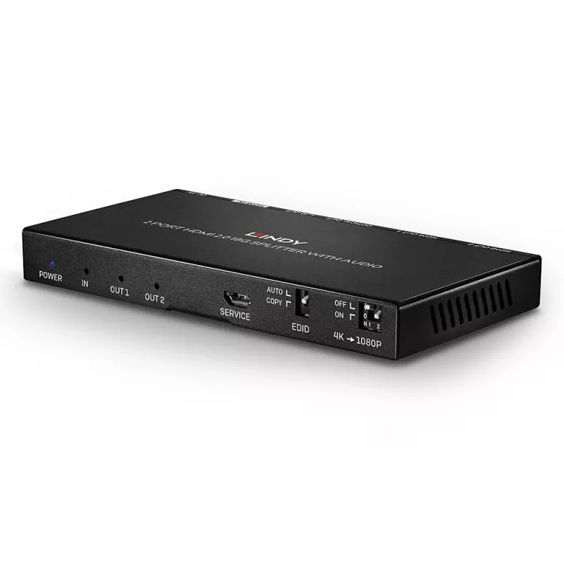 HDMI Splitter Lindy 2 Port HDMI 18G Splitter mit Audio und Downscaling