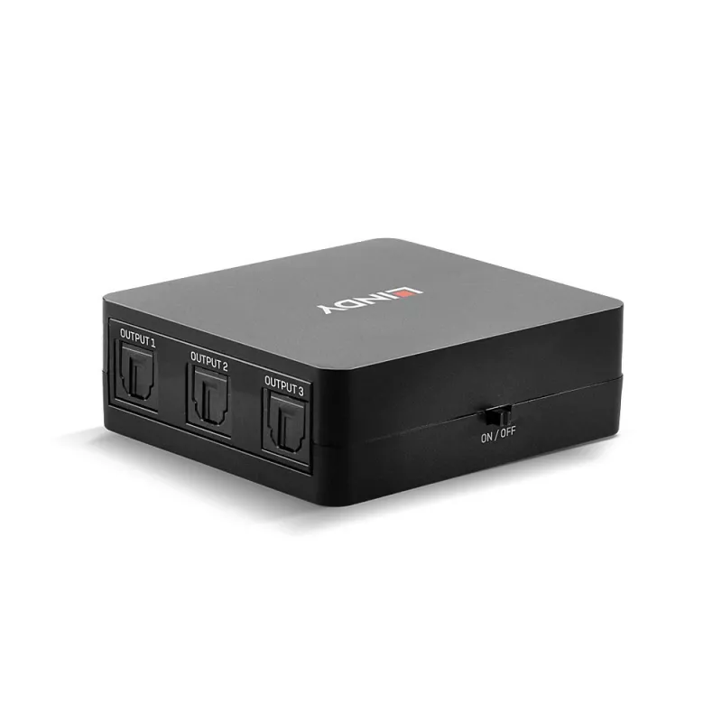 Lindy 3 Port Optischer (TosLink) Audio Splitter, Schwarz, 1x TosLink, 3x TosLink, Stecker, Stecker, CE, FCC, REACH