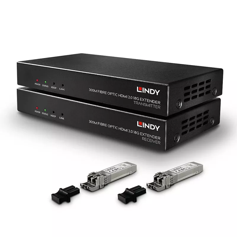 AV-Sender & -Empfänger Lindy 300m Glasfaser-HDMI 18G & IR-Extender