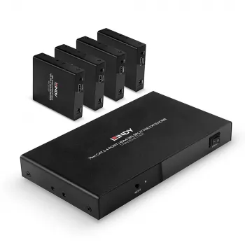Lindy 70m Cat.6 4 Port HDMI 4K60 Splitter Extender, 3840 x 2160 Pixel, AV-Sender & -Empfänger, 70 m, Kabelgebunden, Schwarz, HDCP