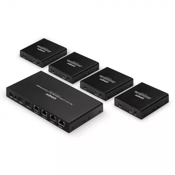 Lindy 70m Cat.6 4 Port HDMI 4K60 Splitter Extender, 3840 x 2160 Pixel, AV-Sender & -Empfänger, 70 m, Kabelgebunden, Schwarz, HDCP