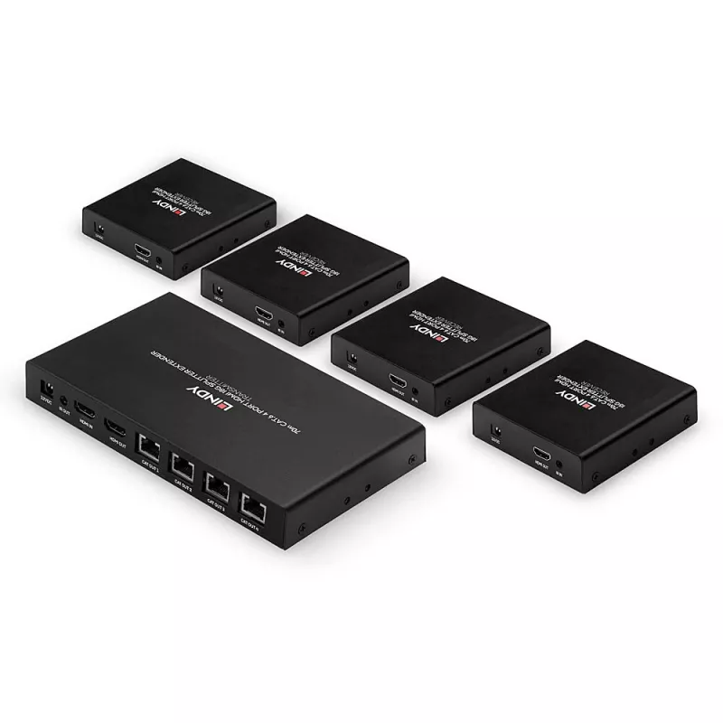 Lindy 70m Cat.6 4 Port HDMI 4K60 Splitter Extender, 3840 x 2160 Pixel, AV-Sender & -Empfänger, 70 m, Kabelgebunden, Schwarz, HDCP