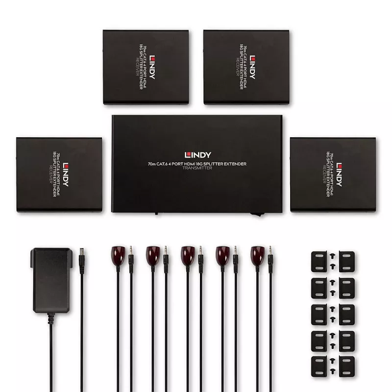 Lindy 70m Cat.6 4 Port HDMI 4K60 Splitter Extender, 3840 x 2160 Pixel, AV-Sender & -Empfänger, 70 m, Kabelgebunden, Schwarz, HDCP