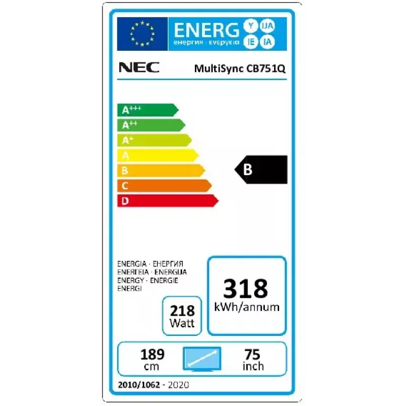 NEC CB751Q Interaktives Flachbildschirm 190,5 cm (75 Zoll) LED 350 cd/m² 4K Ultra HD Schwarz Touchscreen 12/7