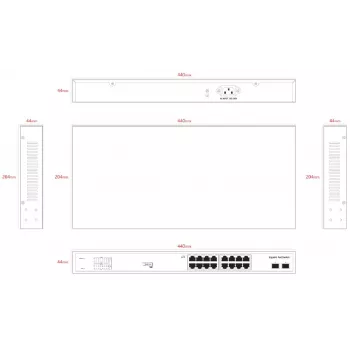 ERNITEC unmanaged PoE Switch ELECTRA-U16-1GB 16 Ports, 1 GbE Uplink, 285W Power Budget
