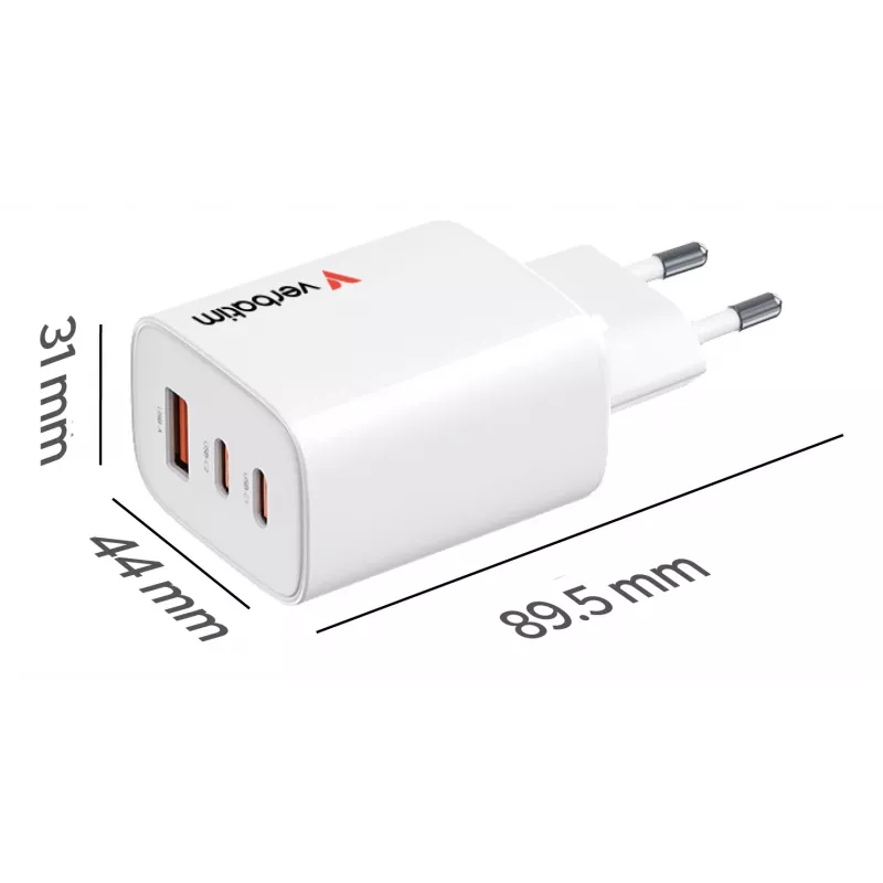 Verbatim Essentials GaN Ladegerät 65W EU-Stecker Weiß, Innenbereich, AC, 20 V, Weiß