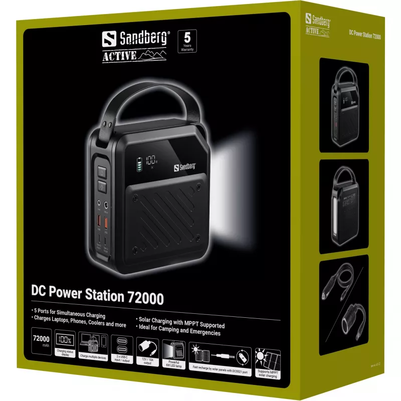 Tragbare DC-Powerstation SANDBERG Sandberg DC Power Station 72000 — LMFP 72.000 mAh, DC- & USB‑C-Eingang, schwarz