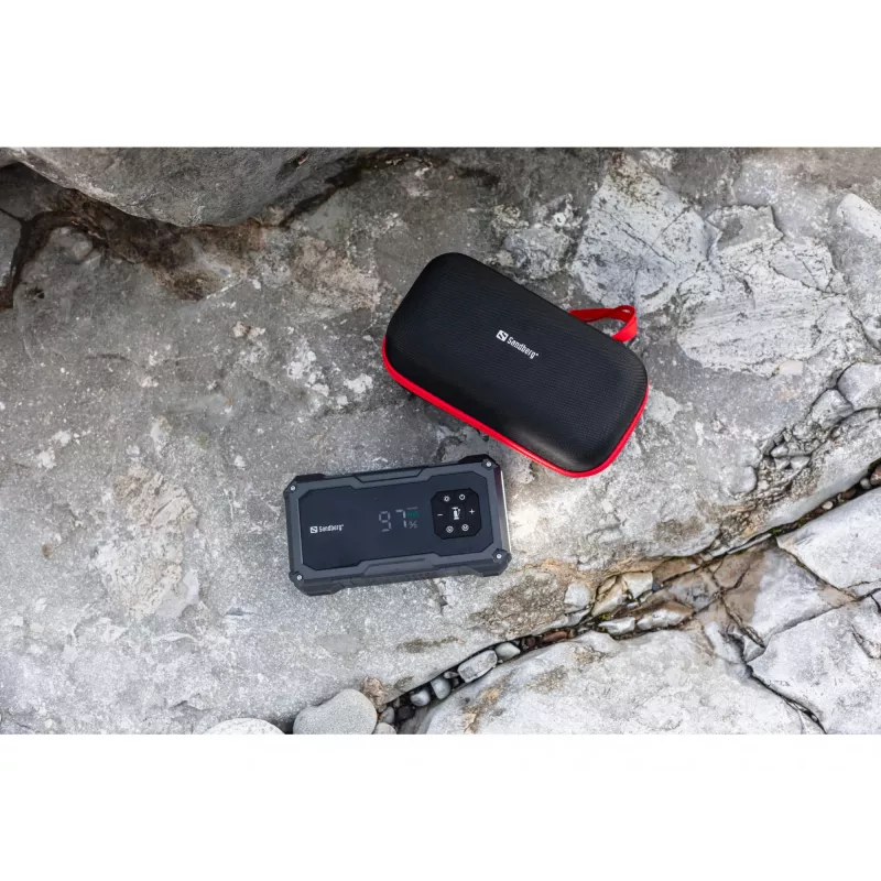 Tragbares Starthilfegerät und Reifenpumpe SANDBERG Sandberg Car Jumpstarter TirePump 10000 — 800 A Startstrom, 2 A Ausgang, 5 V USB