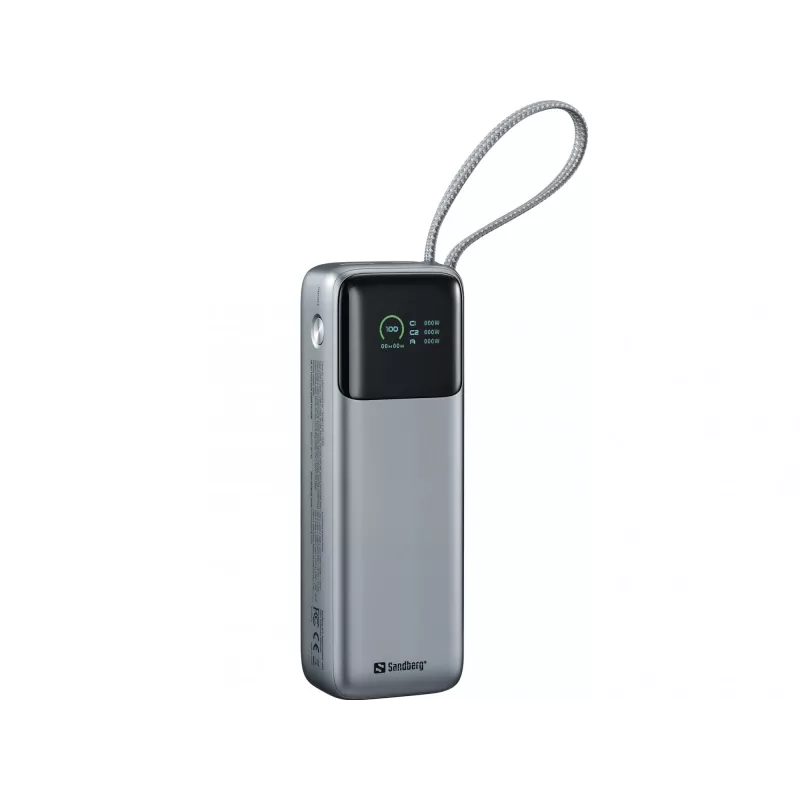 Tragbare Powerbank SANDBERG All-in1 Powerbank 20000 PD 130W — 20000 mAh, LiPo, USB-A 1x, USB-C 1x, 130 W, schwarz/grau