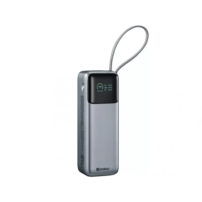 Powerbank SANDBERG All-in1 Powerbank 27000 PD 240W — 27000 mAh LiPo, 240W Ausgang, 1× USB-A, 1× USB-C, 3,6V — Schwarz/Grau