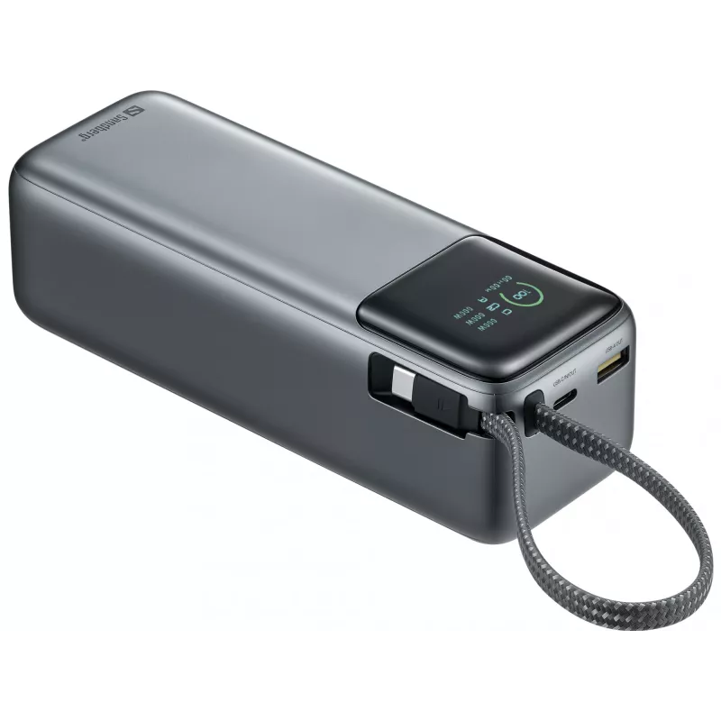 Powerbank SANDBERG All-in1 Powerbank 27000 PD 240W — 27000 mAh LiPo, 240W Ausgang, 1× USB-A, 1× USB-C, 3,6V — Schwarz/Grau