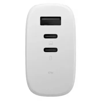 Schnelles GaN-Ladegerät Native Union Fast Gan Charger Pd 67W Weiß Intl 2C1A USB‑C 2 Anschlüsse 67W AC 100–240V Schutz vor Überstrom Überspannung Überhitzung