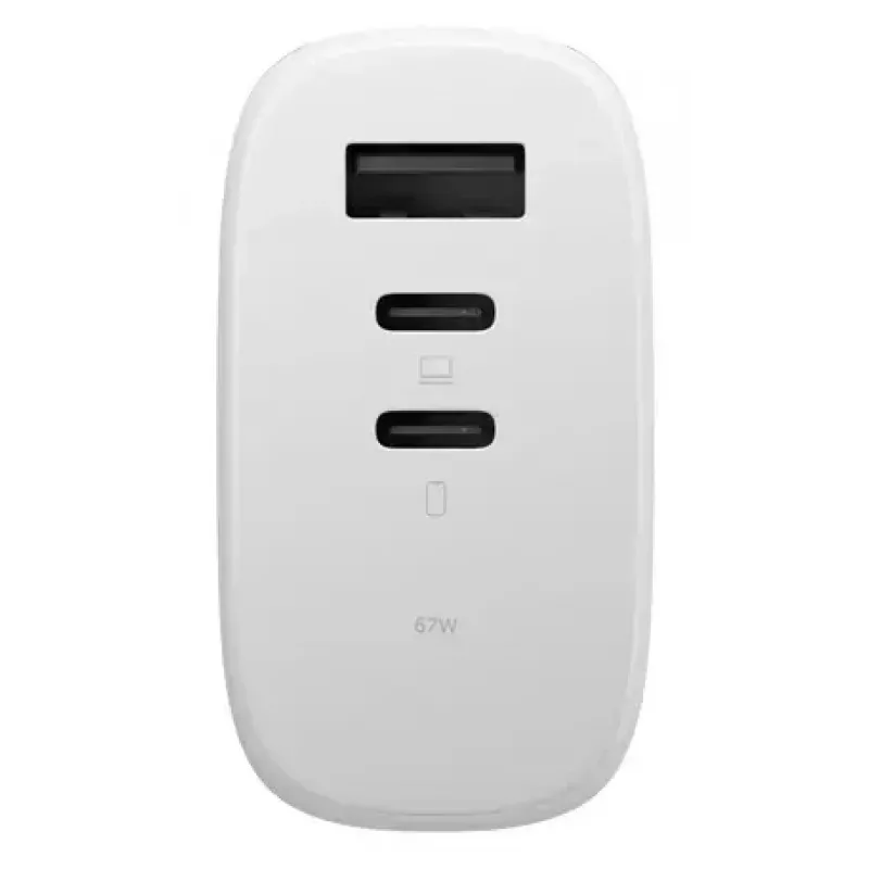 Schnelles GaN-Ladegerät Native Union Fast Gan Charger Pd 67W Weiß Intl 2C1A USB‑C 2 Anschlüsse 67W AC 100–240V Schutz vor Überstrom Überspannung Überhitzung
