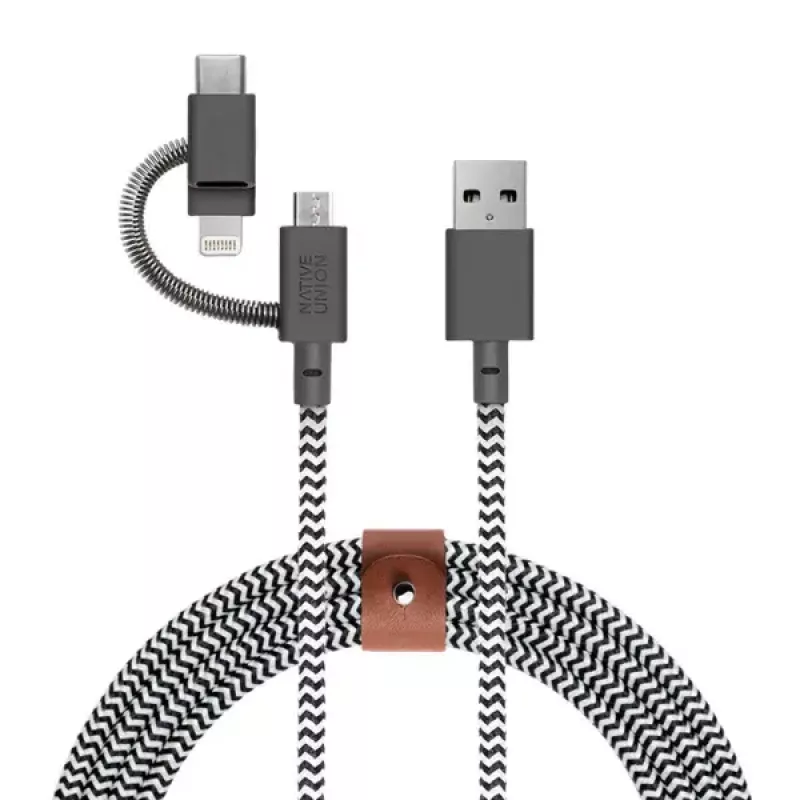 USB-2.0-Datenkabel native union BELT-ULC-ZEB-NP 2 m USB A auf USB‑C / Micro‑USB B / Lightning Schwarz Weiß