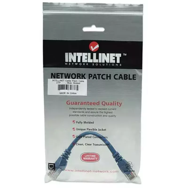Intellinet Netzwerk-Patchkabel, Cat5e, 0,5 m, Blau, CCA, U/UTP, PVC, RJ45, vergoldete Kontakte, rastnasenschutz, Knickschutz, lebenslange Garantie