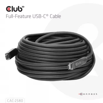 CLUB3D 15M Full-Feature USB-C®-Kabel / 49,21ft 8K60Hz 10Gbps 60W