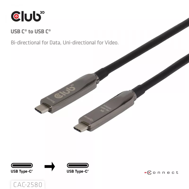 CLUB3D 15M Full-Feature USB-C®-Kabel / 49,21ft 8K60Hz 10Gbps 60W