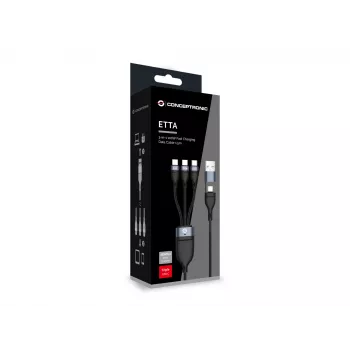 Conceptronic ETTA06B15C 3-in-1 100 W Schnellladedatenkabel 1,5 m, dreifach USB-C, USB 2.0, E-Mark