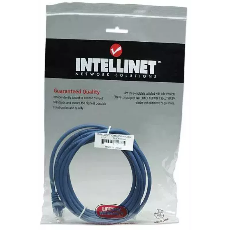Intellinet Netzwerk-Patchkabel, Cat5e, 1 m, Blau, CCA, U/UTP, PVC, RJ45, vergoldete Kontakte, rastnasenfrei, angespritzter Knickschutz, Lebenslange Garantie