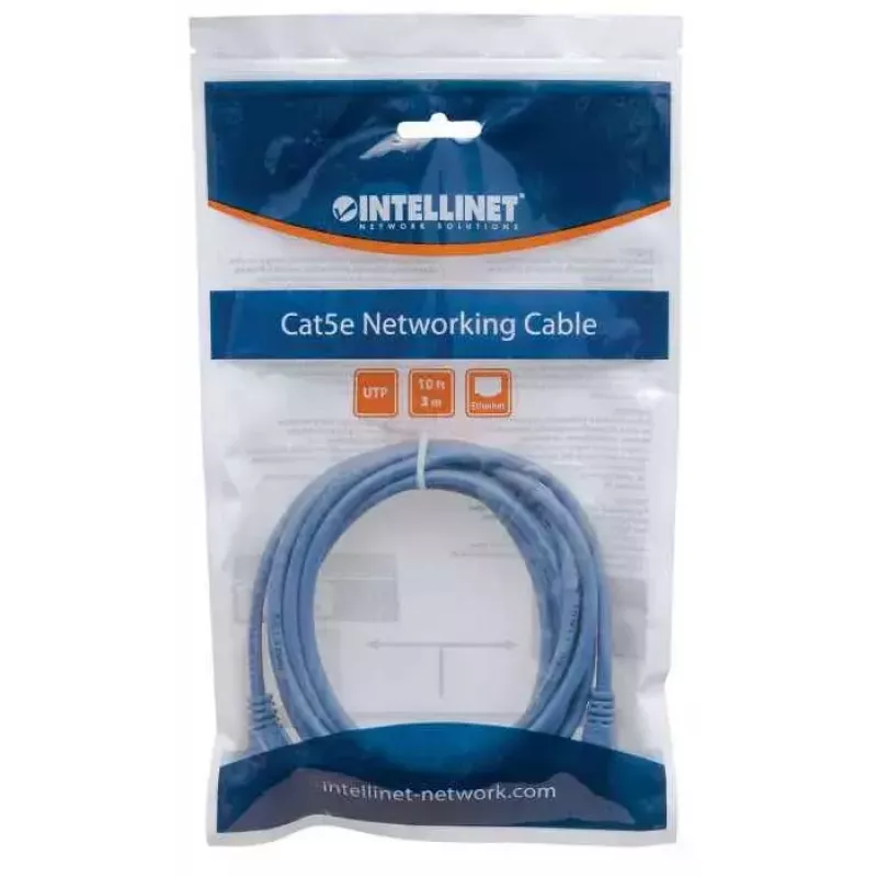 Intellinet Netzwerk-Patchkabel, Cat5e, 3 m, Blau, CCA, U/UTP, PVC, RJ45, vergoldete Kontakte, rastnasenlos, Knickschutz, lebenslange Garantie