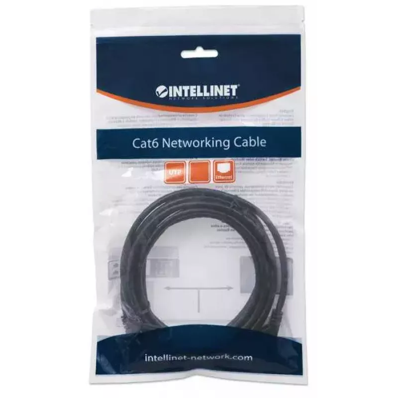 Intellinet Netzwerk-Patchkabel, Cat6, 5m, Schwarz, CCA, U/UTP, PVC, RJ45, vergoldete Kontakte, rastnasenfrei, angespritzte Tülle, lebenslange Garantie