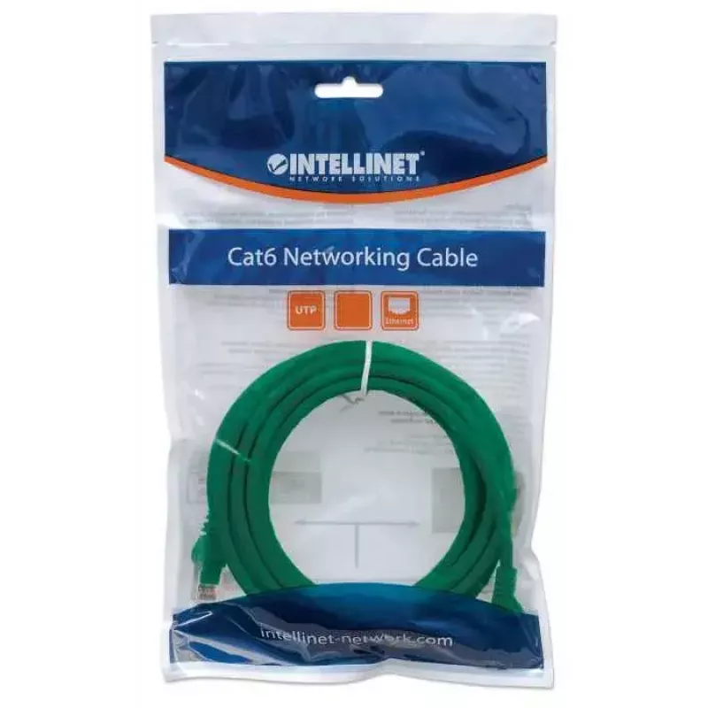 Intellinet Netzwerk-Patchkabel, Cat6, 0,5 m, Grün, CCA, U/UTP, PVC, RJ45, vergoldete Kontakte, rastnasenfrei, angespritzt, lebenslange Garantie