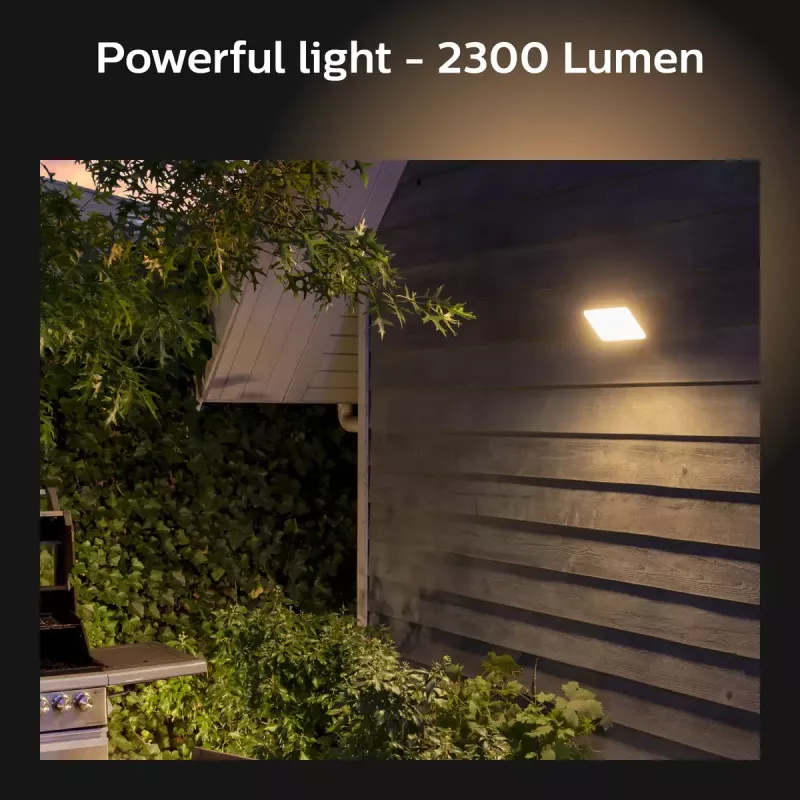 Smarte Außenwandleuchte Philips Hue White Welcome Floodlight, 20,5 W LED, 220–240 V Eingang, 24 V Leuchtmittel, schwarz, 160×220×153 mm