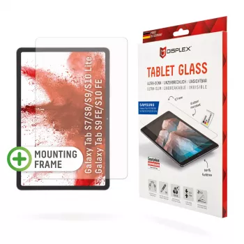 Displex Tablet Glass (9H) für Samsung Galaxy Tab S7/S8/S9/S9 FE/S10 FE/S10 Lite, Eco Montagerahmen, unzerbrechlich