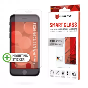 Displex Smart Glass (9H) für Apple iPhone 6/7/8/SE (2020/2022), Montageaufkleber, unzerbrechlich, ultraflach, unsichtbar