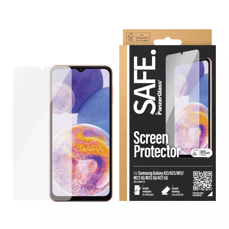 PanzerGlass SAFE. by ® Displayschutz Samsung Galaxy A13 | A23 | M13 | M23 5G | M33 5G | A23 5G | Ultra-Wide Fit