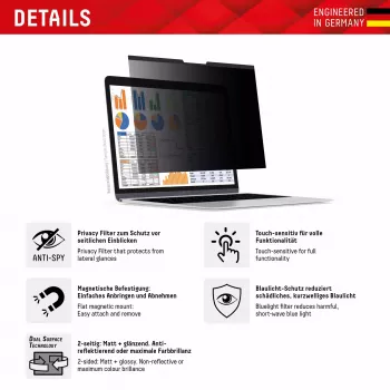 Displex PRIVACY SAFE magnetischer 2-Wege-Blickschutzfilter für MacBook Pro 14.2 Zoll Staub- und kratzfest