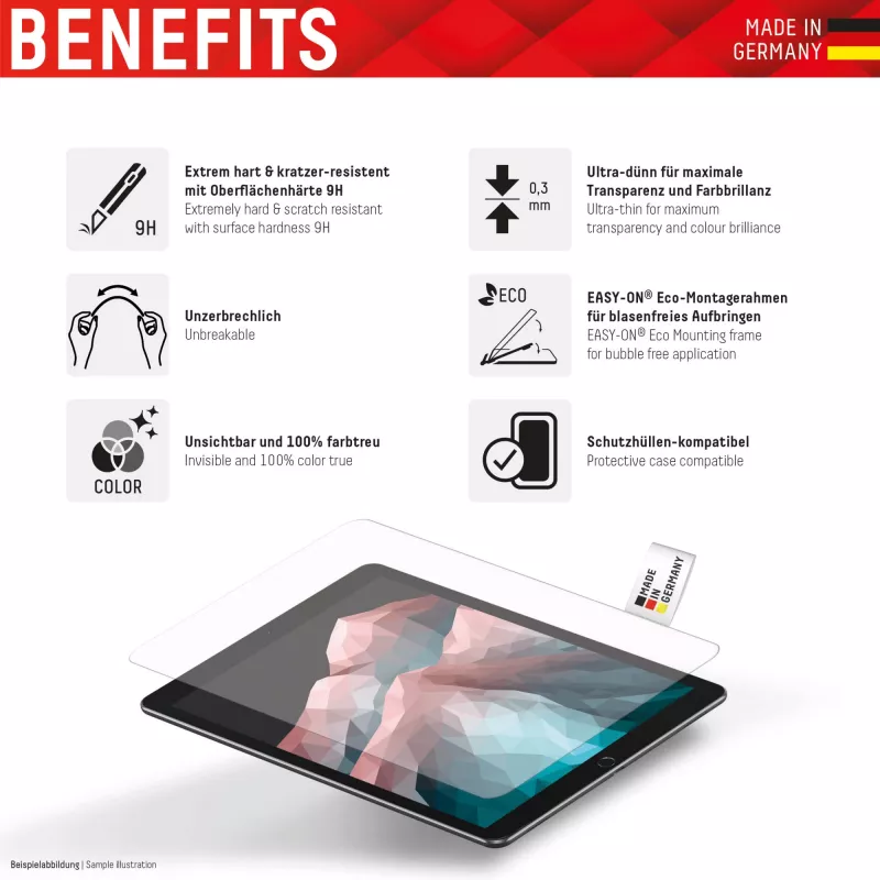 Displex Tablet Glass (9H) für Apple iPad 10,9 Zoll (10. Gen., 2022)/11 Zoll (2025), Eco Montagerahmen, unzerbrechlich