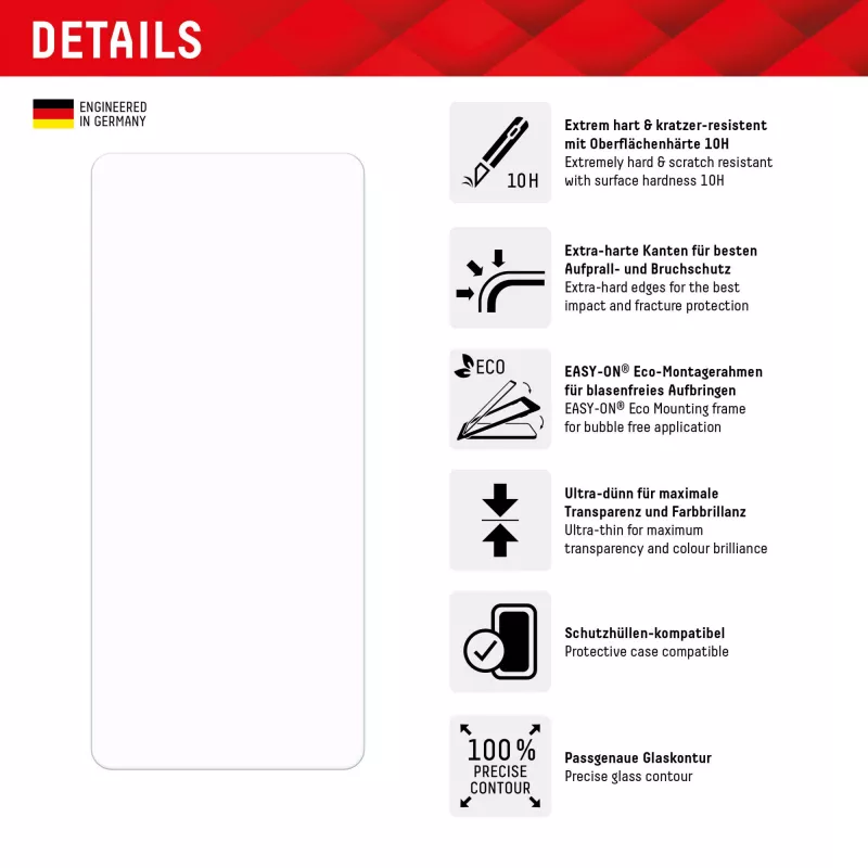 Displex Displayschutzglas (10H) für Samsung Galaxy A54 5G, Eco-Montagerahmen, kratzfest