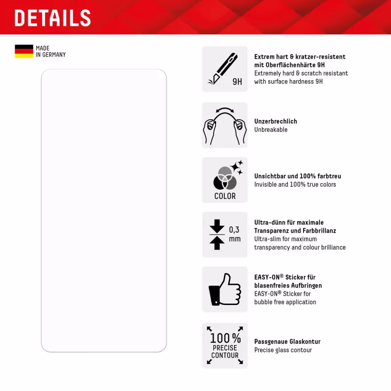 Displex Smart Glass (9H) für Samsung Galaxy A54 5G, Montageaufkleber, unzerbrechlich